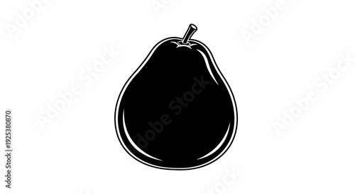 Black Pear Silhouette Icon, Isolated on White Background, Simple Fruit Graphic
