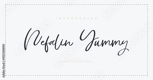 Nefalin Yummy, Script Font, aesthetic, Uppercase Lowercase and Number. wedding font, Classic Lettering Minimal Fashion Designs. Typography modern serif fonts regular decorative vintage concept. vector