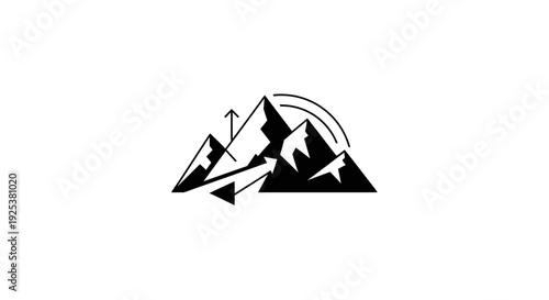 Mountain peaks with ascending arrows and dynamic lines, symbolizing progress and success