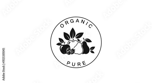 Organic Pure Fruit Produce Stamp Logo - Healthy Food Emblem