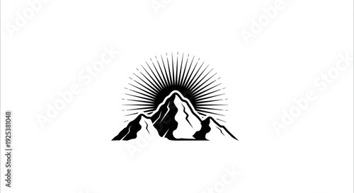 Mountain Peak Sunburst Logo Illustration - Nature Adventure Emblem Design