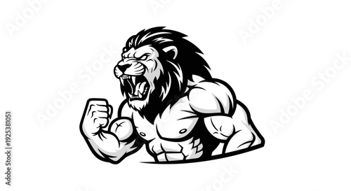 Muscular Roaring Lion Mascot Illustration - Symbol of Strength and Power