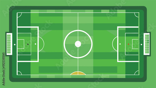 A vibrant green soccer field with marked boundaries and goal areas Vector