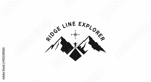 Outdoor Adventure Logo with Mountains, Hiker, and Compass Rose