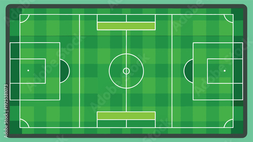 A detailed illustration of a soccer field with marked boundaries and sections Vector