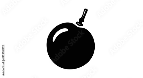 Black bomb icon with fuse, isolated on white background, symbol of danger, explosion, or threat