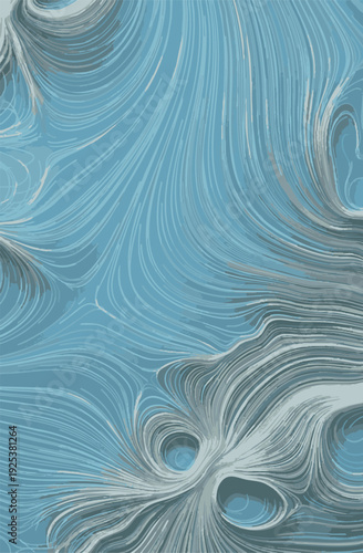 Abstract blue fluid background with swirling topographic lines and water ripples