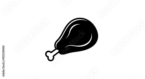Black icon of a cooked chicken leg, isolated on a white background, simple graphic design