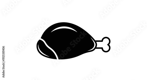 Black icon of a cooked chicken leg, isolated on white background