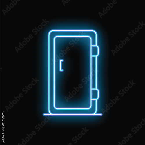 Glowing neon line metal bank vault door icon isolated on black background vector illustration