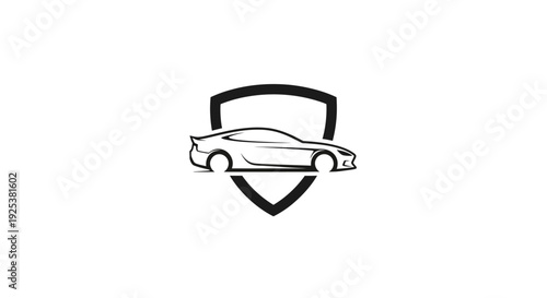 Sleek Car Silhouette within a Shield Emblem for Vehicle Safety and Protection