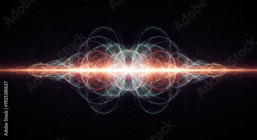A complex visualization of cosmic energy flow illustrating overlapping wave fields generating constructive and destructive resonance patterns in deep space ,ripple ,wave ,glow