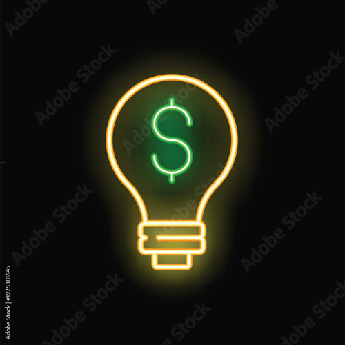 Glowing neon lightbulb sign with a dollar sign inside, representing profitable ideas and business success