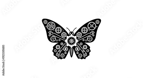 Steampunk Butterfly with Gears and Cogs Isolated on White Background