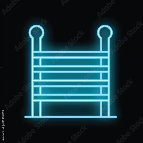 Glowing neon line baby crib icon isolated on black background