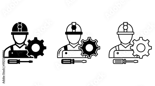 Worker Engineer Construction Icons Set Vector Industry Profession