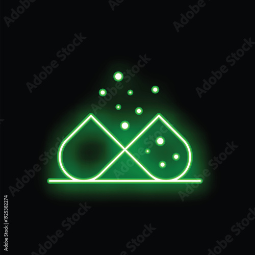 Glowing neon green medicine capsule splitting open releasing particles