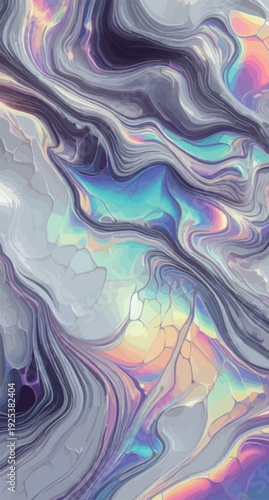 Abstract Iridescent Liquid Background - Holographic Oil Slick Texture with Rainbow Swirls