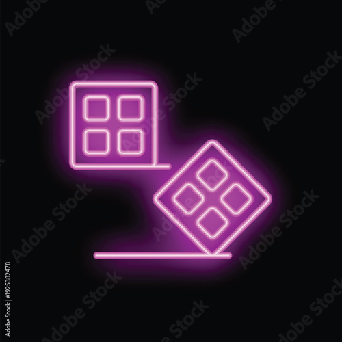 Neon sign of a tablet falling and breaking on the floor, concept of fragility of electronics