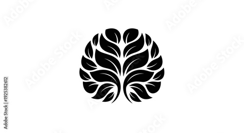 Abstract brain made of leaves, organic growth and natural intelligence concept logo