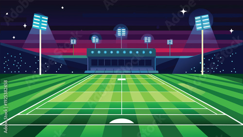 A vibrant nighttime football match under bright stadium lights with spectators. Vector