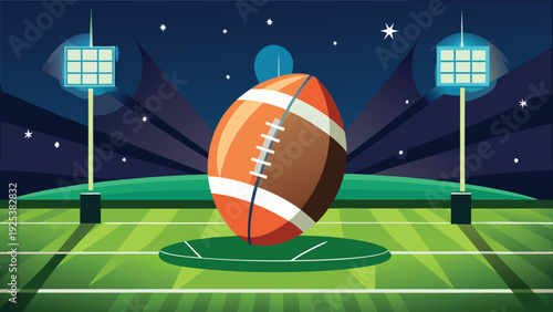 Football on a field with stadium lights in the background. Vector