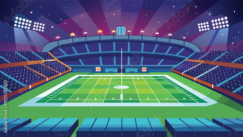 A vibrant and bustling stadium filled with spectators and colorful lights. Vector