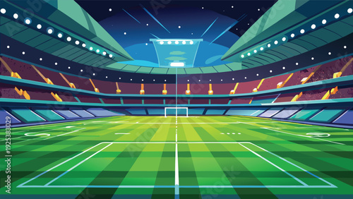 A vibrant and bustling sports stadium filled with spectators and colorful lights. Vector