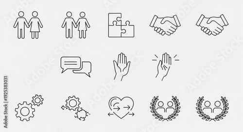 Collection of simple line icons representing social concepts and relationships.