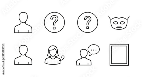 Collection of Simple Line Icons Representing People and Questions.