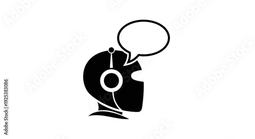 AI Robot Head with Empty Speech Bubble Icon for Communication and Technology Concept