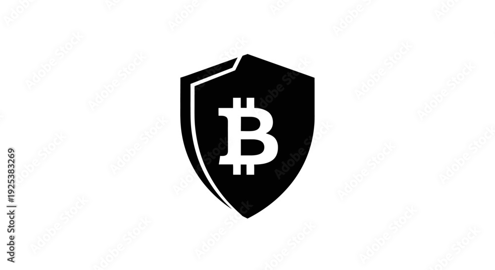 Obraz premium Bitcoin Security Shield Icon: Cryptocurrency Protection and Digital Finance Concept