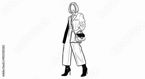 Fashion illustration of a woman in wide-leg trousers and blazer
