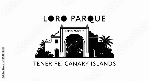 Ornate park entrance with tropical foliage and island name
