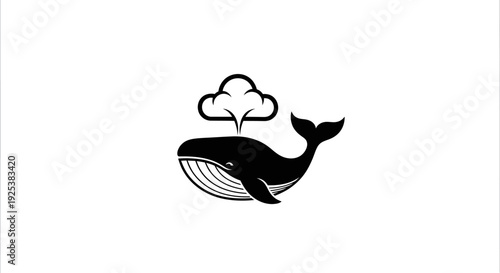 Black Whale Spouting Cloud Icon Design on White Background