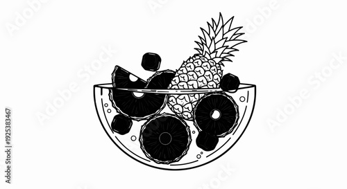 Refreshing bowl of fruit slices and cubes with pineapple