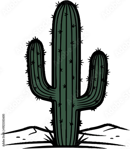 Stylized desert plant with multiple arms and spines on a white background