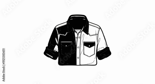 Bicolored long-sleeved shirt with button-down pockets and rolled cuffs