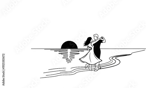 Couple dancing on beach at sunset