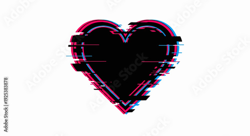 Glitched black heart shape with pink and blue digital distortion effects