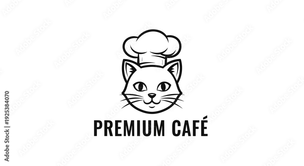 Fototapeta premium Cute Cat Chef Logo for Premium Cafe or Restaurant Mascot Design