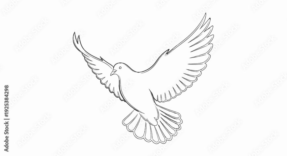 Obraz premium A sketch of a white dove with wings outstretched in flight