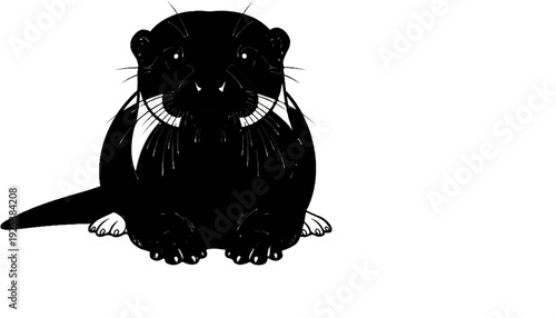 A black and white sketch of a cute, fuzzy otter sitting