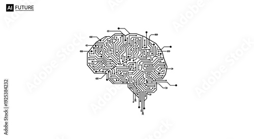 Digital Brain Circuit Board Concept for Artificial Intelligence and Technology Future