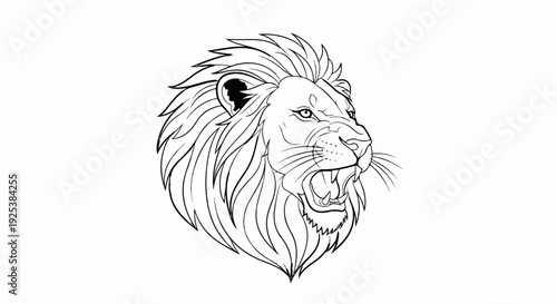 A fierce lion with an open mouth and sharp teeth, showing its mane