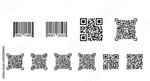 Collection of QR Codes and Barcodes Isolated on White Background.