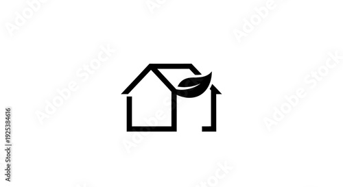 Eco-friendly house icon with leaf, sustainable home and green living concept