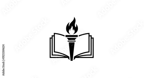Education and Knowledge Symbol: Open Book with Flaming Torch Icon