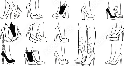 Collection of various elegant high-heeled shoe styles
