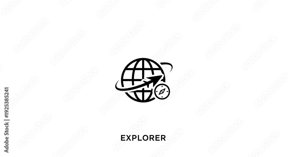 Fototapeta premium Global Exploration and Navigation Icon with Compass and Arrow